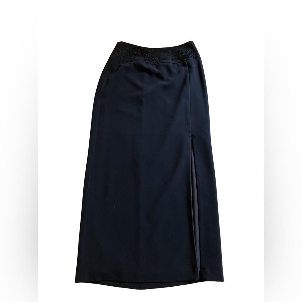 Bianca Nygard black lined maxi skirt with embroidered waist and zippered slit